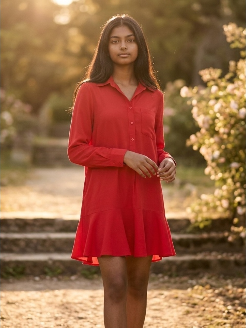 Medium Tuckernuck Red Crepe Callahan Shirt Dress